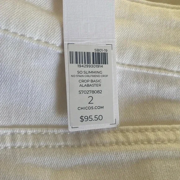 Chico’s So Slimming No Stain Girlfriend Cropped Jeans Alabaster White Sz 12 NEW - Picture 9 of 9
